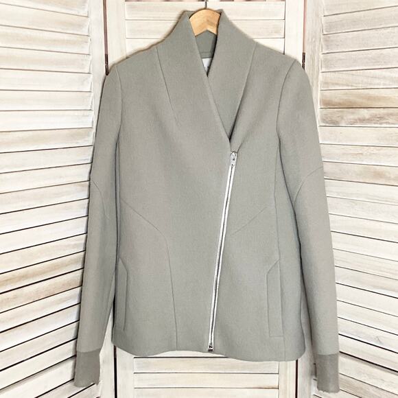 IRO Curty Virgin Wool Longline Slim Moto Jacket Blazer Beige Gray 40 US 8 - Picture 7 of 12